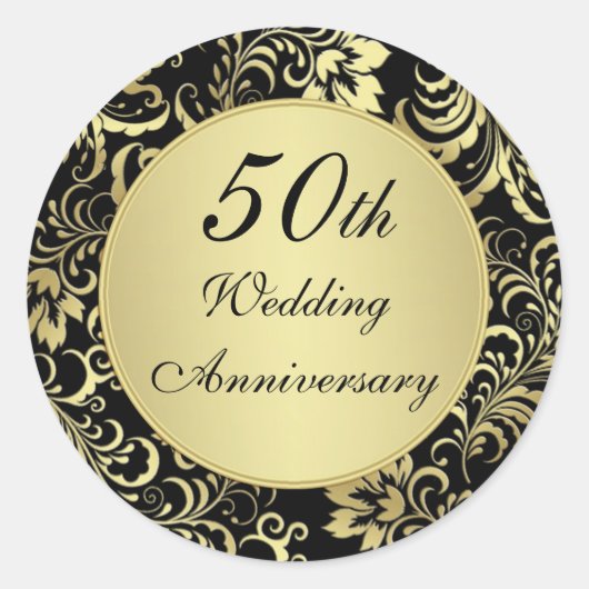 Sticker du 50e anniversaire du Mariage noir et or (Devant)