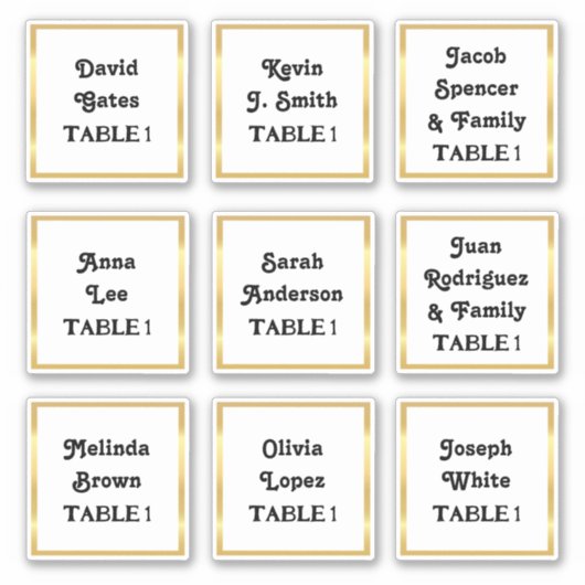 🕊️ Sticker du numéro de table du Mariage des noms (Devant)