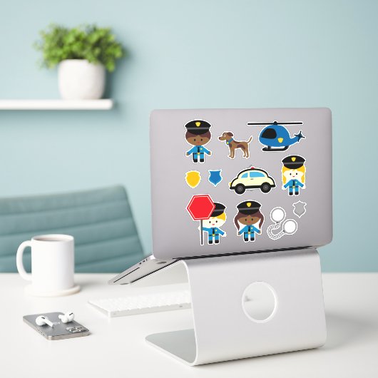 Sticker du policier pour enfants (Ordinateur portable sur le bureau)