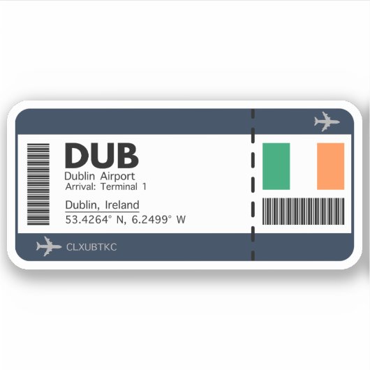 Sticker DUB Dublin Boarding Pass - billet Irlande (Devant)