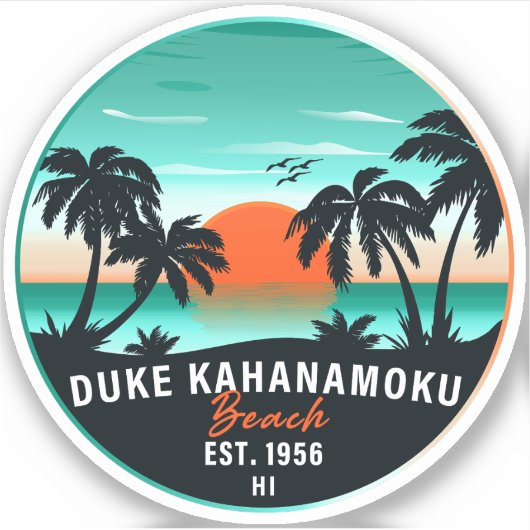 Sticker Duke Kahanamoku Beach Hawaii Retro Sunset Souvenir (Devant)