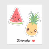 Sticker Duo de fruits tropicaux Kawaii | Pastèque et anana (Feuille)