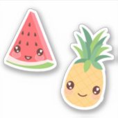 Sticker Duo de fruits tropicaux Kawaii | Pastèque et anana (Devant)