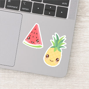 Sticker Duo de fruits tropicaux Kawaii Pastèque et anana