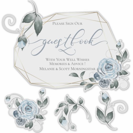 Sticker Dusty Blue Floral Rose do-it-yourself livr (Devant)
