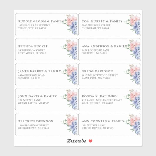 Sticker Dusty Blue Pastel hydrangea Nom d'hôte Adresse (Feuille)