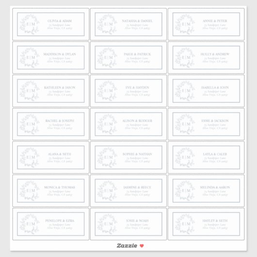 Sticker Dusy Blue Leafy Crest Monogram Adresse d'invité (Feuille)