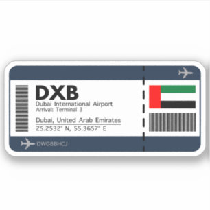 Sticker DXB Dubai Boarding Pass - Billet Dubai
