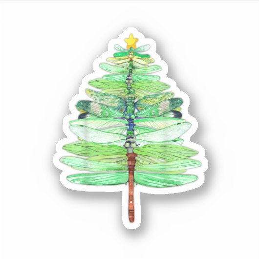 Sticker Dy Funny Dragonfly Christmas Tree Xmas Insect Love (Devant)