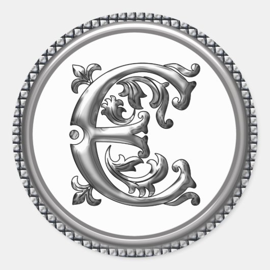 Sticker E rond initial en argent (Devant)