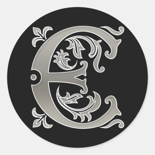 Sticker E rond initial en argent (Devant)
