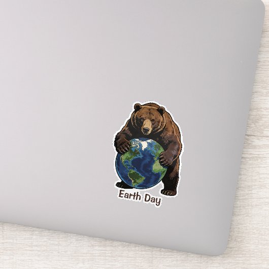 Sticker Earth Day Bear Hugging Planet Design (Détail)