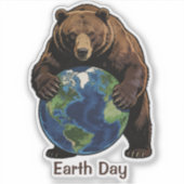 Sticker Earth Day Bear Hugging Planet Design (Devant)