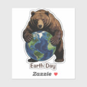 Sticker Earth Day Bear Hugging Planet Design (Feuille)