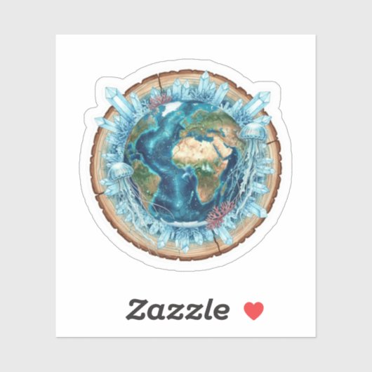 Sticker Earth Nature Fusion with Ocean Life & Crystal art  (Feuille)
