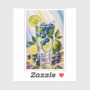Sticker Eau gazeuse rafraîchissante au citron et myrtille