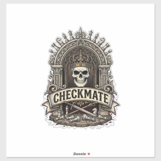 Sticker Échec et mat Roi Crâne Échecs Vintage (Feuille)
