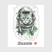 Sticker Éclat de chat de l'astronaute vert (Feuille)