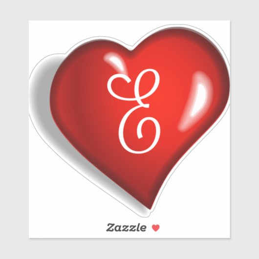 Sticker Écriture blanche Monogram E sur coeur rouge rubis (Feuille)