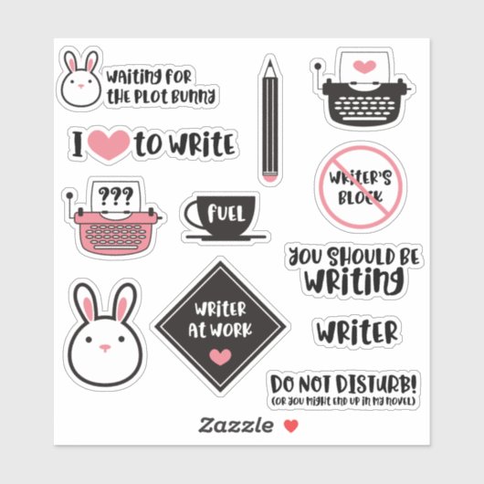 Sticker Écrivain noir rose mignon (Feuille)