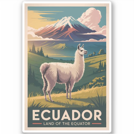 Sticker Ecuador Llama Illustration Travel Art Vintage (Devant)