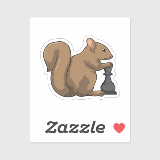 Sticker Écureuil aux échecs avec pièce d'échecs Évêque (Feuille)
