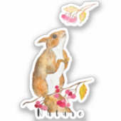 Sticker Écureuil d'aquarelle drôle sur une branche avec de (Recto)