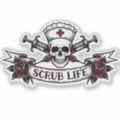 Sticker Edgy Tattoo Skull Nurse Scrub Life  (Devant)
