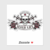Sticker Edgy Tattoo Skull Nurse Scrub Life  (Feuille)