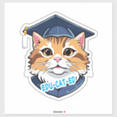 Sticker Edu-cat-ed ! Chat portant un Casquette de diplôme (Feuille)
