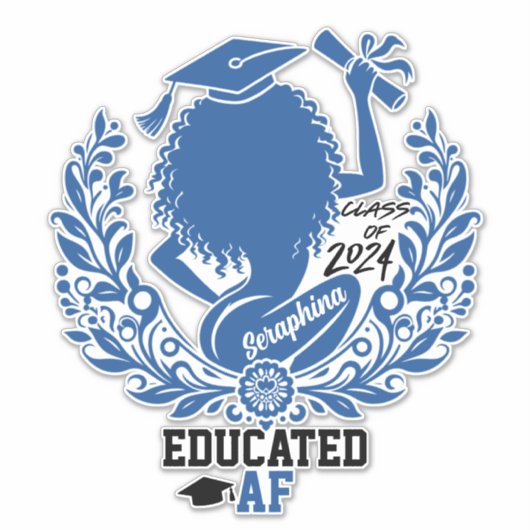 Sticker "Educated AF" Twerk Team Blue Graduation Party (Devant)