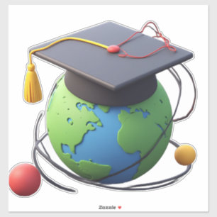 Sticker Éducation mondiale et diplôme : monde avec chapeau