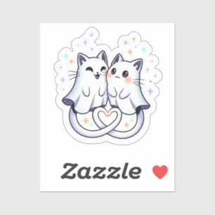 Sticker Éffrayant Chat Love - Ghost Chats Forme cardiaque