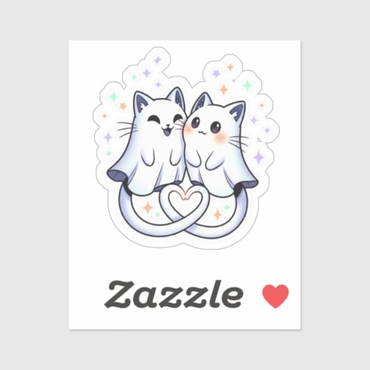 Sticker Éffrayant Chat Love - Ghost Chats Forme cardiaque (Feuille)