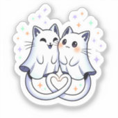 Sticker Éffrayant Chat Love - Ghost Chats Forme cardiaque (Recto)