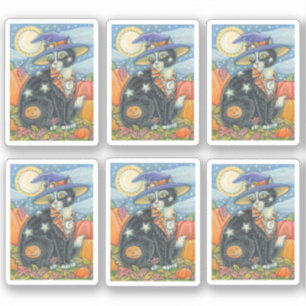 STICKER ÉFFRAYANT CUTE NOIR CAT WITCH HALLOWEEN CUISINE MA
