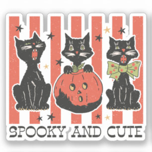 Sticker Éffrayant et mignon - Chat noir et Citrouille