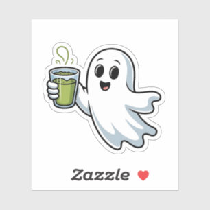 Sticker Éffrayant Halloween Ghost Holding Matcha