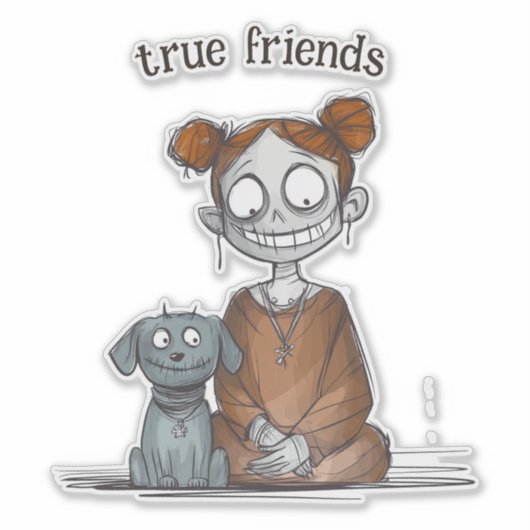 Sticker Éffrayante Girl et son ami chien (Devant)