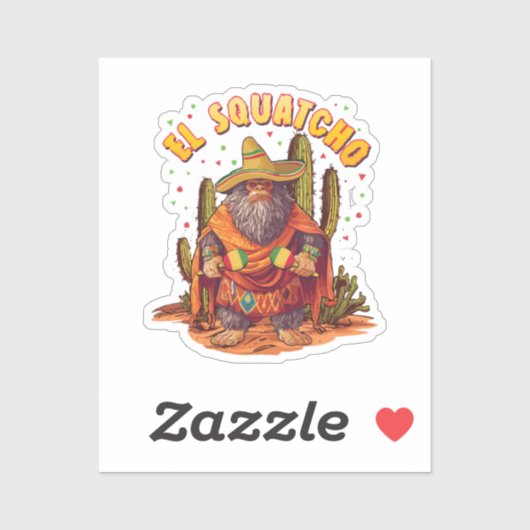 Sticker El Squatcho Bigfoot avec Maraca, Sombrero et Ponc (Feuille)