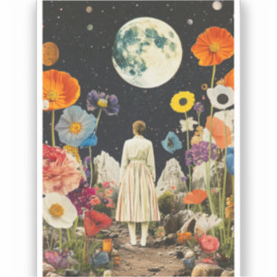 Sticker Élégance Lune - Vue arrière de la femme avec Lune 