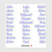 Sticker Élégant 30 prénoms | Script de calligraphie bleue (Feuille)