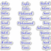 Sticker Élégant 30 prénoms | Script de calligraphie bleue (Devant)