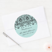 Sticker Elegant Aqua & Black Damask Fête des marié (Enveloppe)