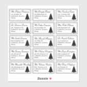 Sticker Élégant Arbre de Noël Nom individuel Adresse (Feuille)