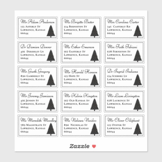 Sticker Élégant Arbre de Noël Nom individuel Adresse (Feuille)