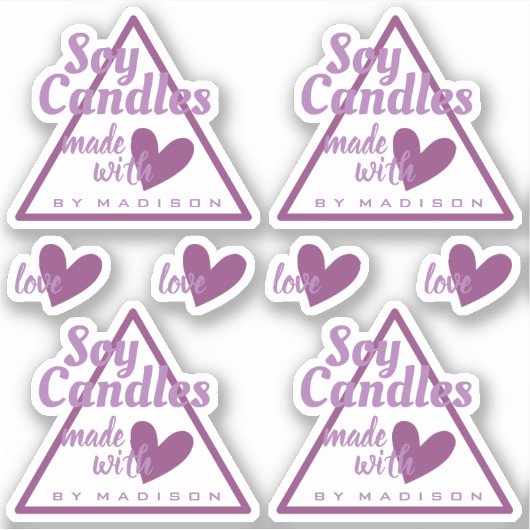 Sticker Élégant blanc violet fait de bougies de coeur d'am (Devant)