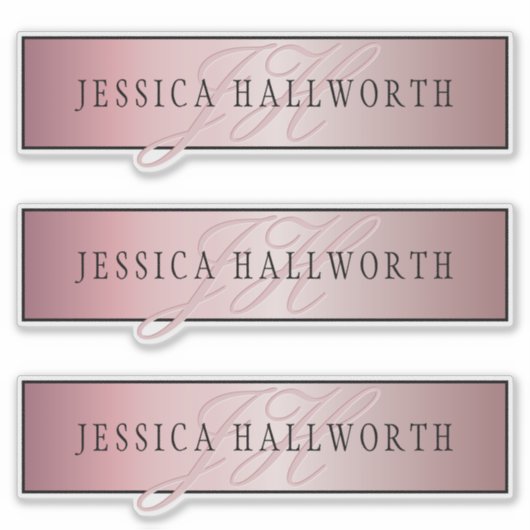 Sticker Elégant Blush Faux Rose Gold | Nom et initiales (Devant)