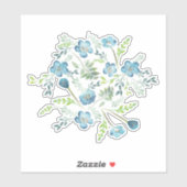 Sticker Elégant Boho bleu vert Aquarelle Fleurs (Feuille)