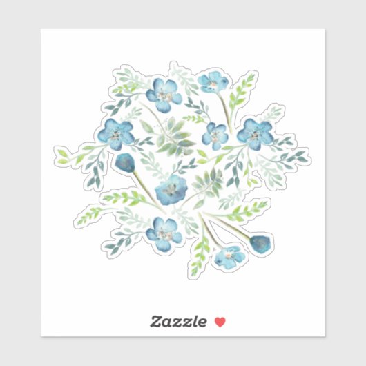 Sticker Elégant Boho bleu vert Aquarelle Fleurs (Feuille)